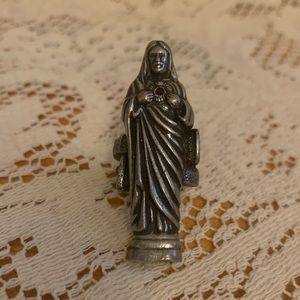 Silver Icon Ring with Ruby Red Heart Center